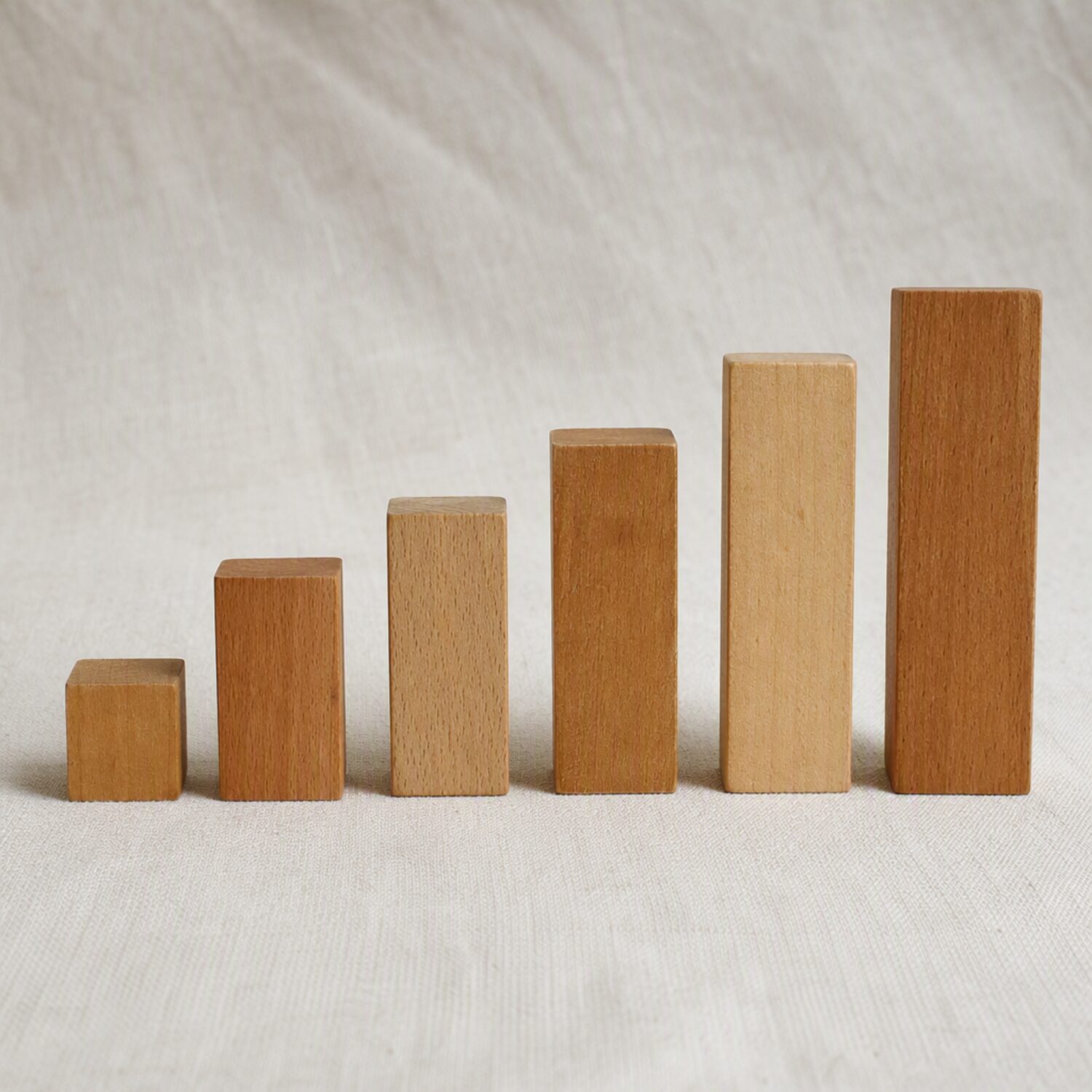Six wooden blocks rising in a row