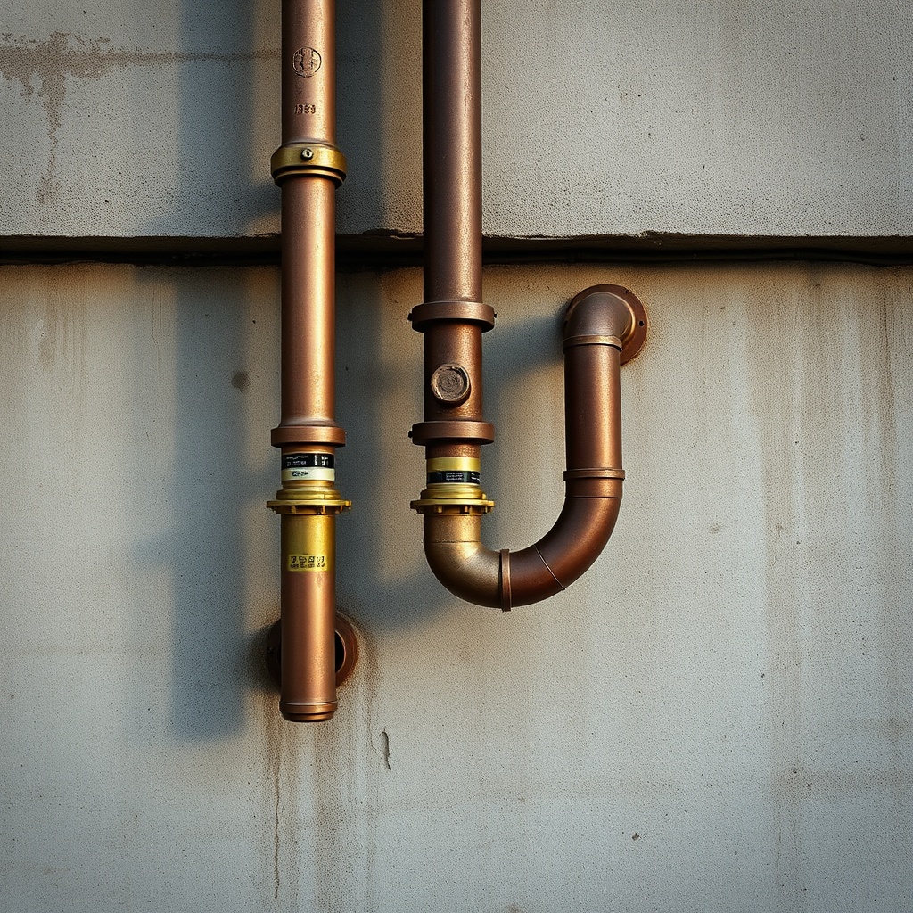 Three brass pipes converging into one