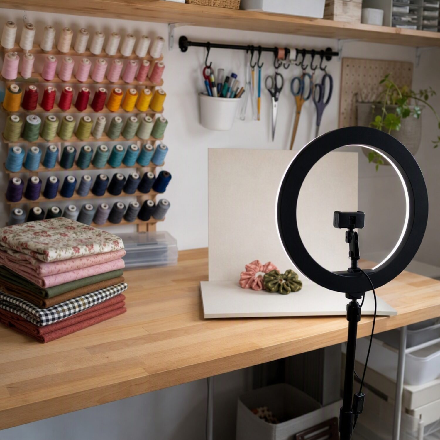 A craft workbench set up for product photography