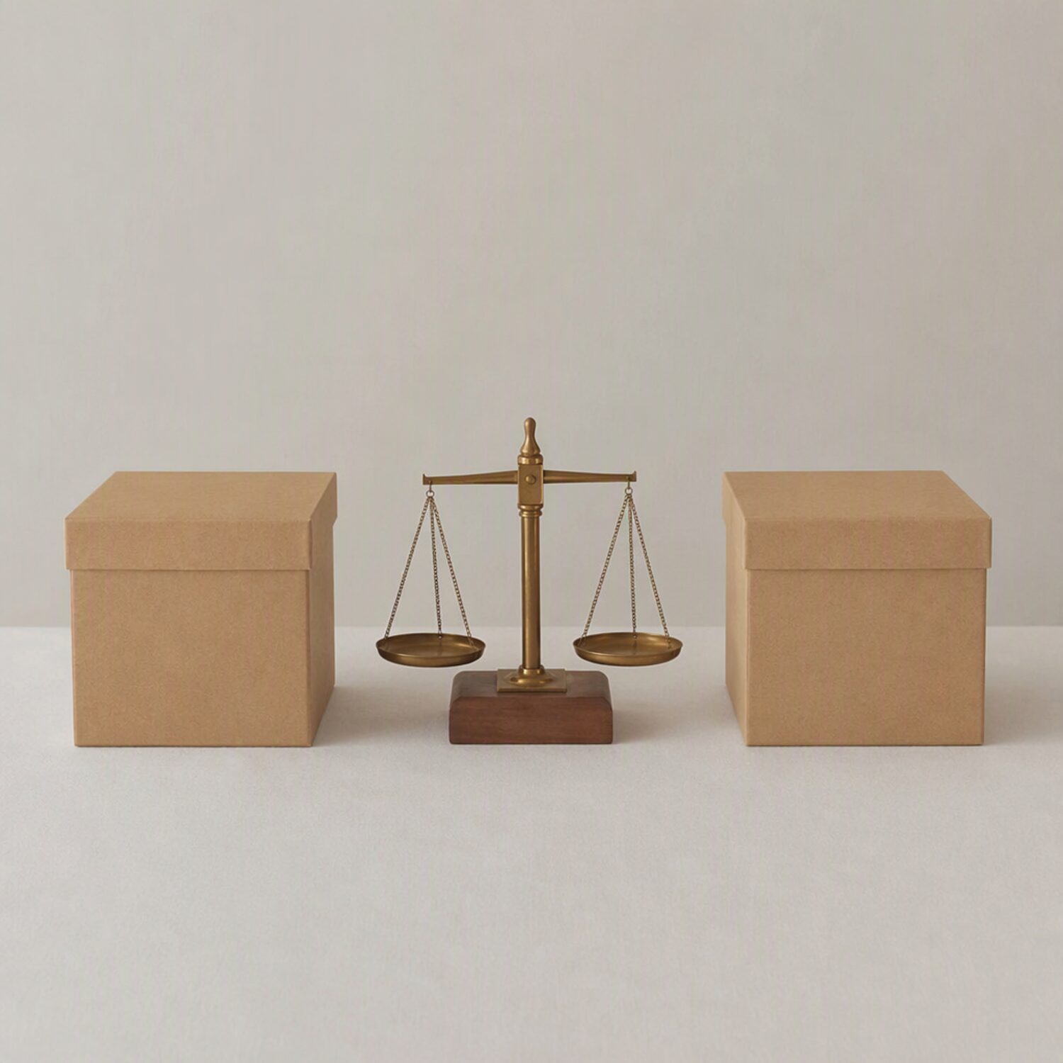 Two boxes either side of a small balance