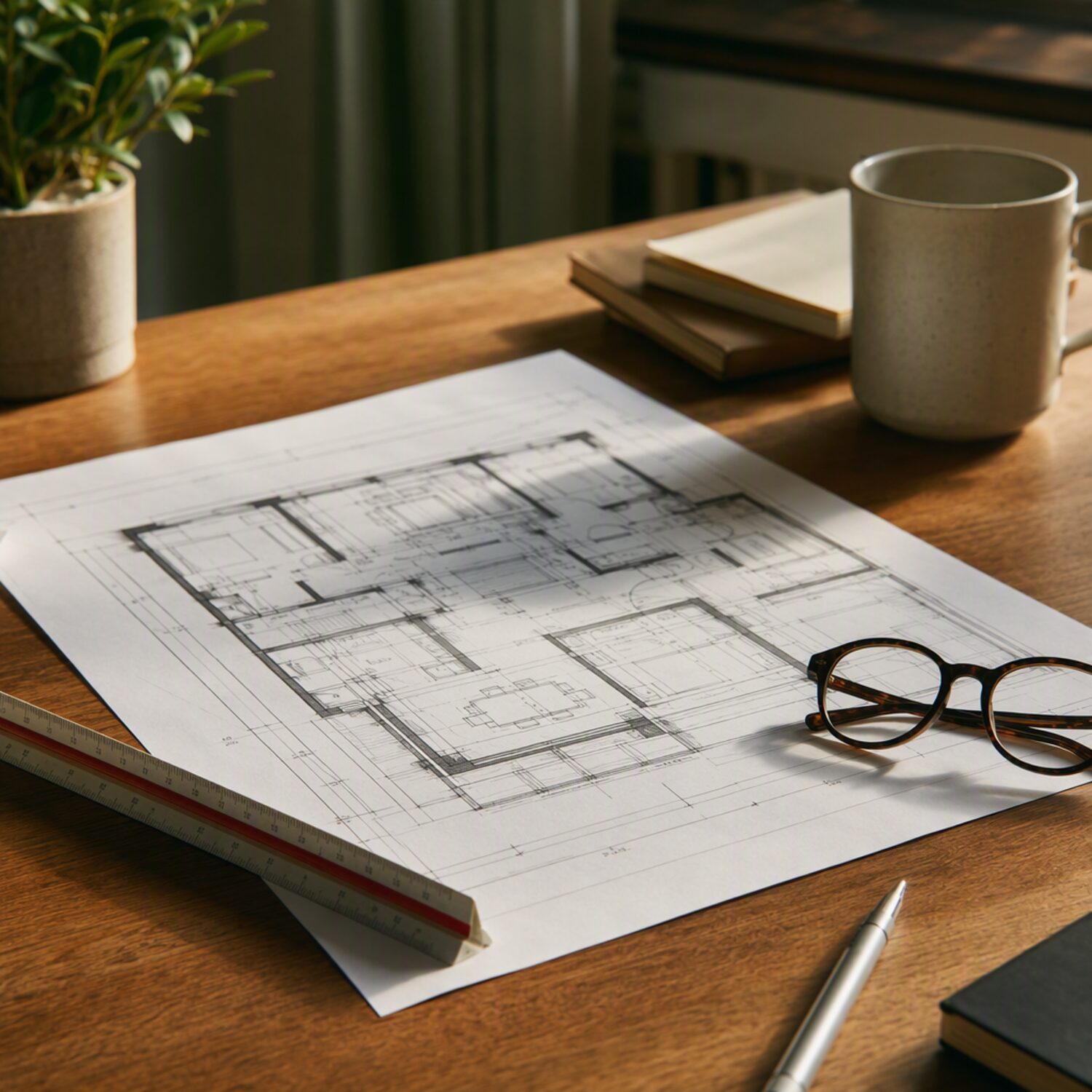 A printed floor plan with a scale ruler