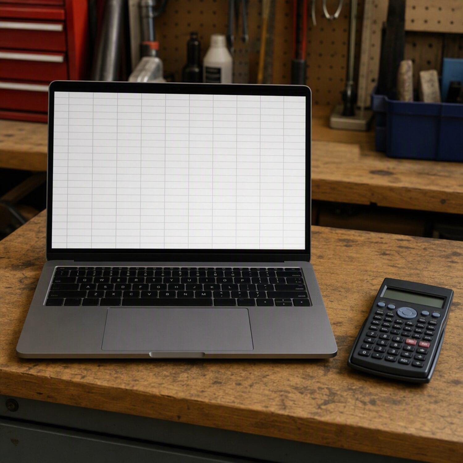 A laptop showing a blank spreadsheet grid