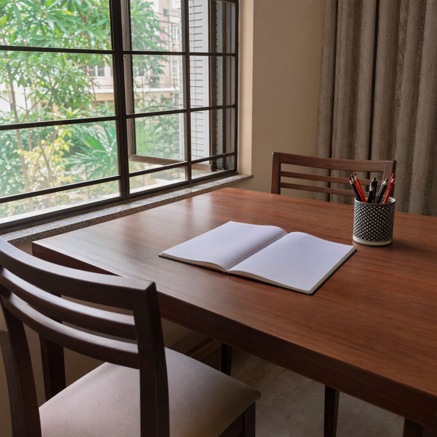 A study table set for a tutoring session