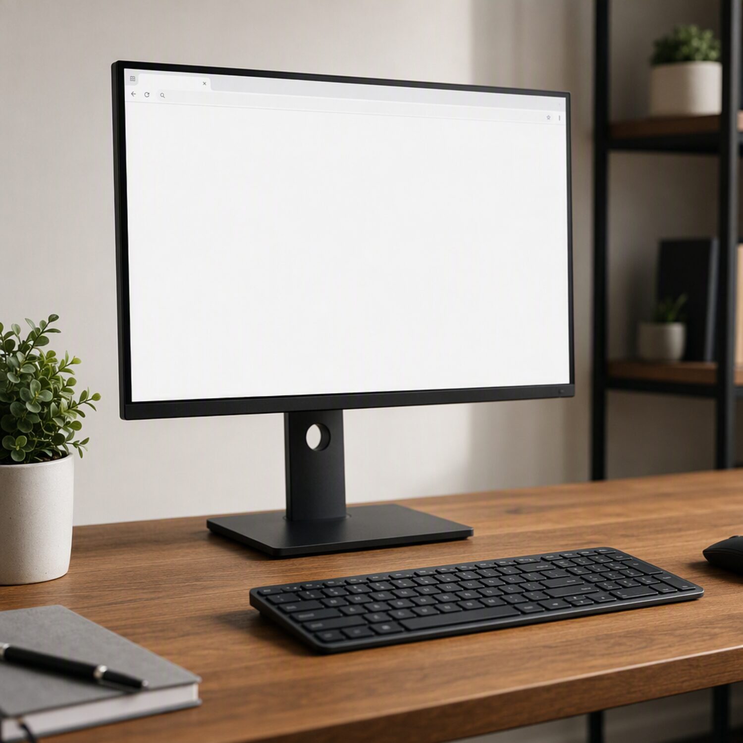 A monitor showing a blank browser frame