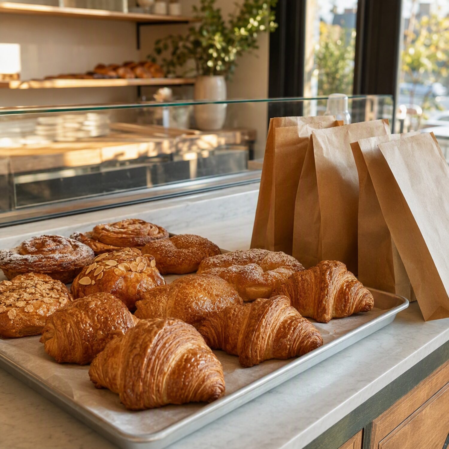 Fresh pastries on a bakery counter