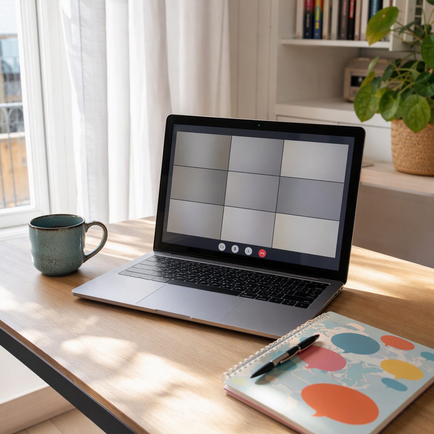 A desk set up for an online language lesson