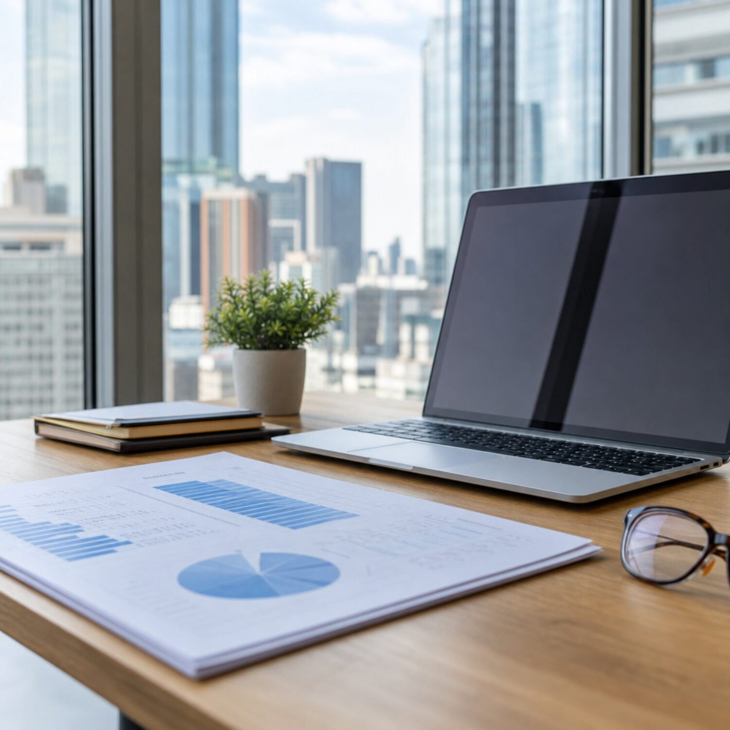 A printed chart and laptop on a desk