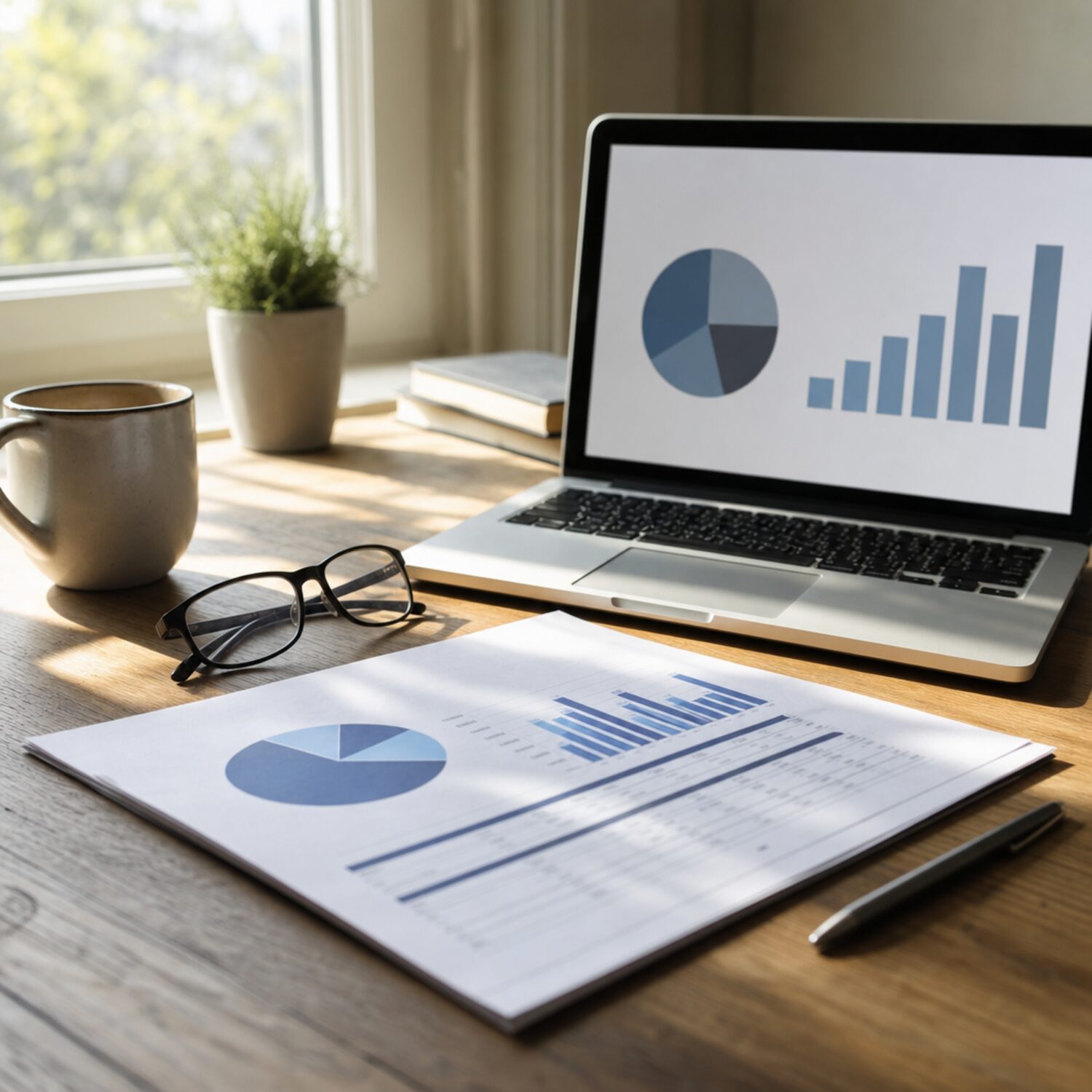 A printed report and laptop on a desk