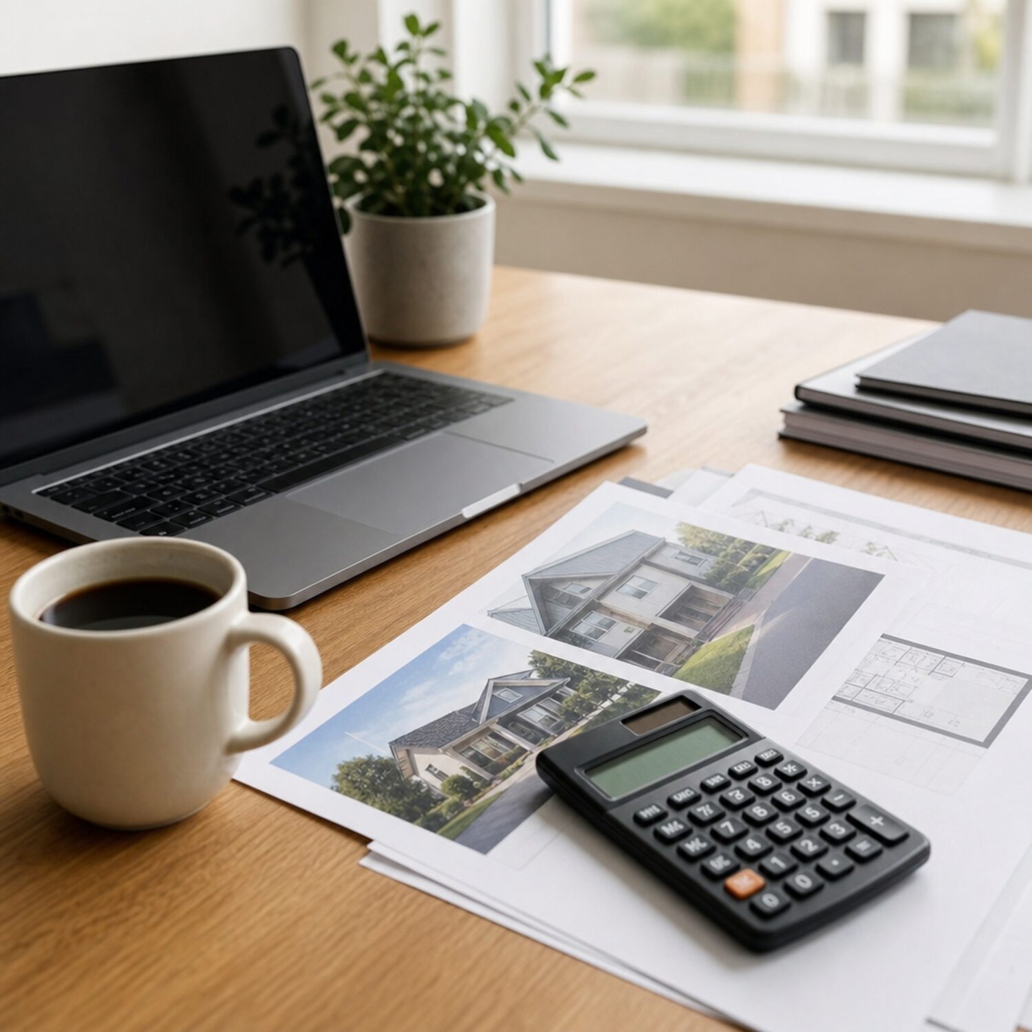 Property documents and a calculator on a desk