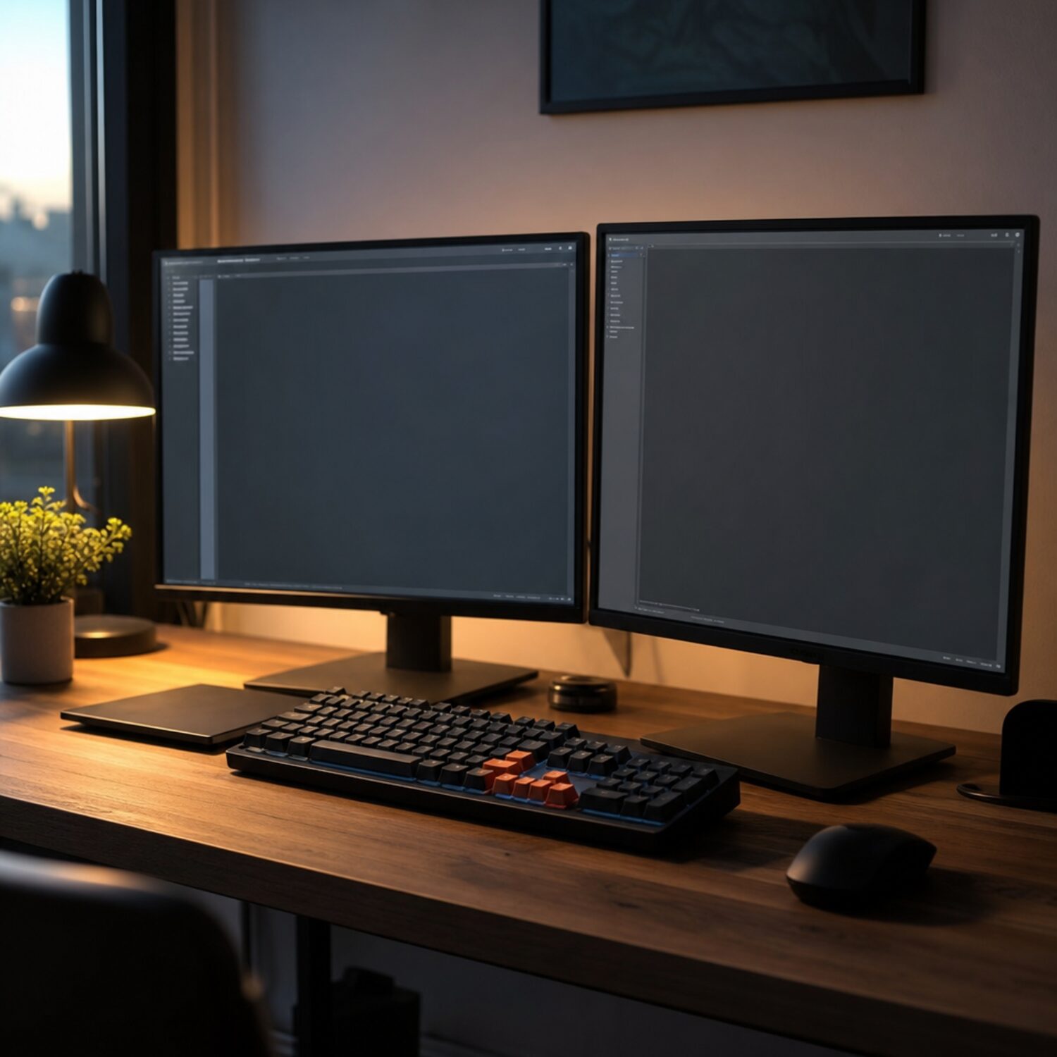 An indie developer's desk at night