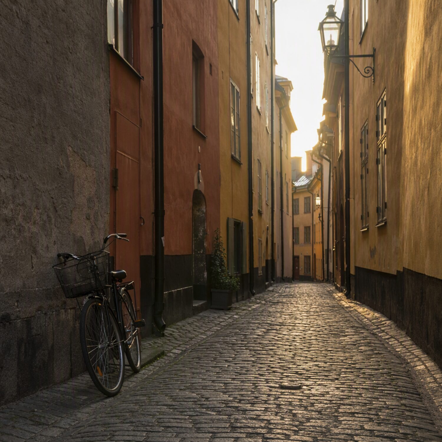 A quiet old-town street in morning light