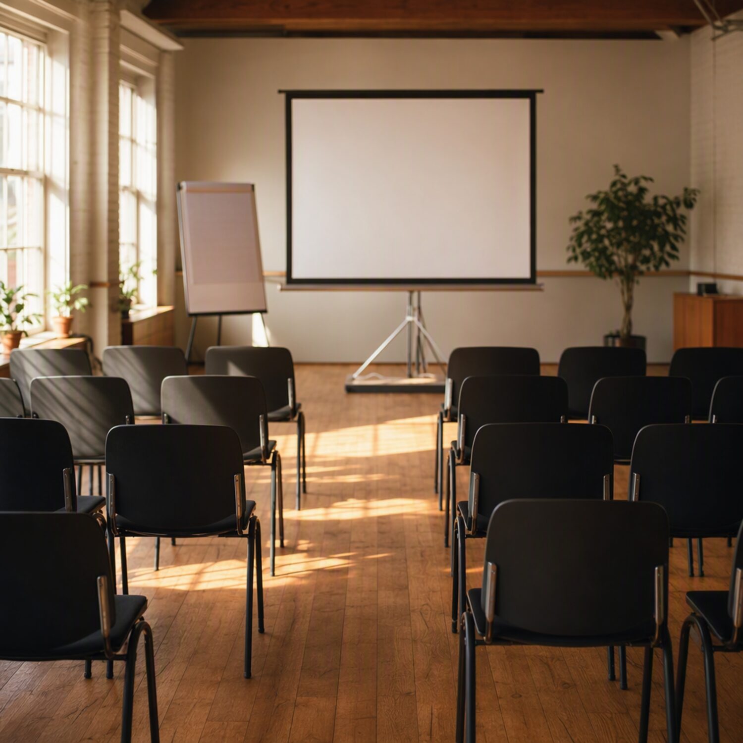 A workshop room set up before a session