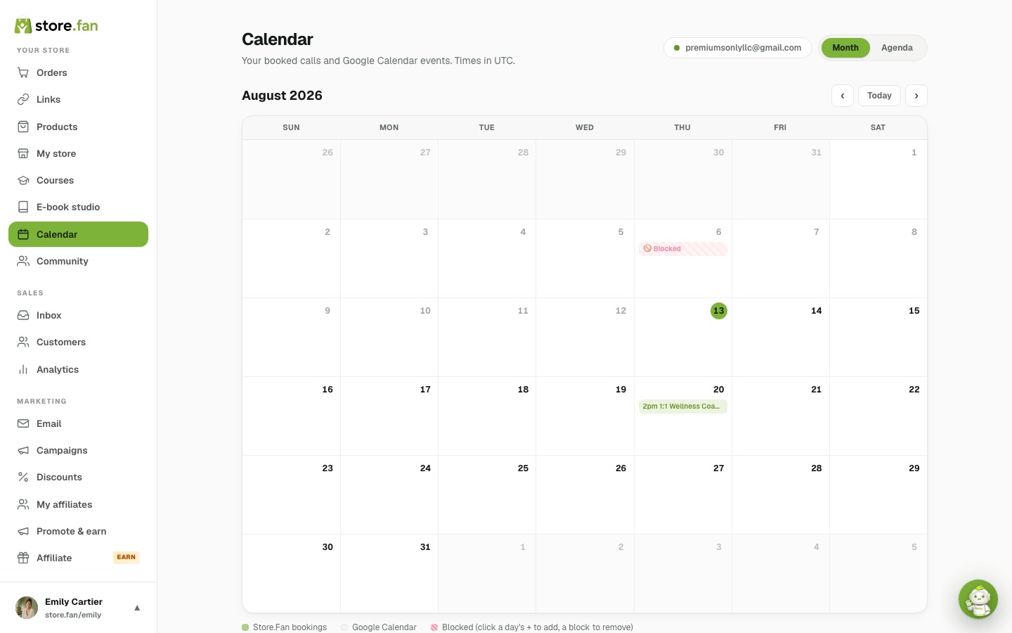 Calendar & bookings