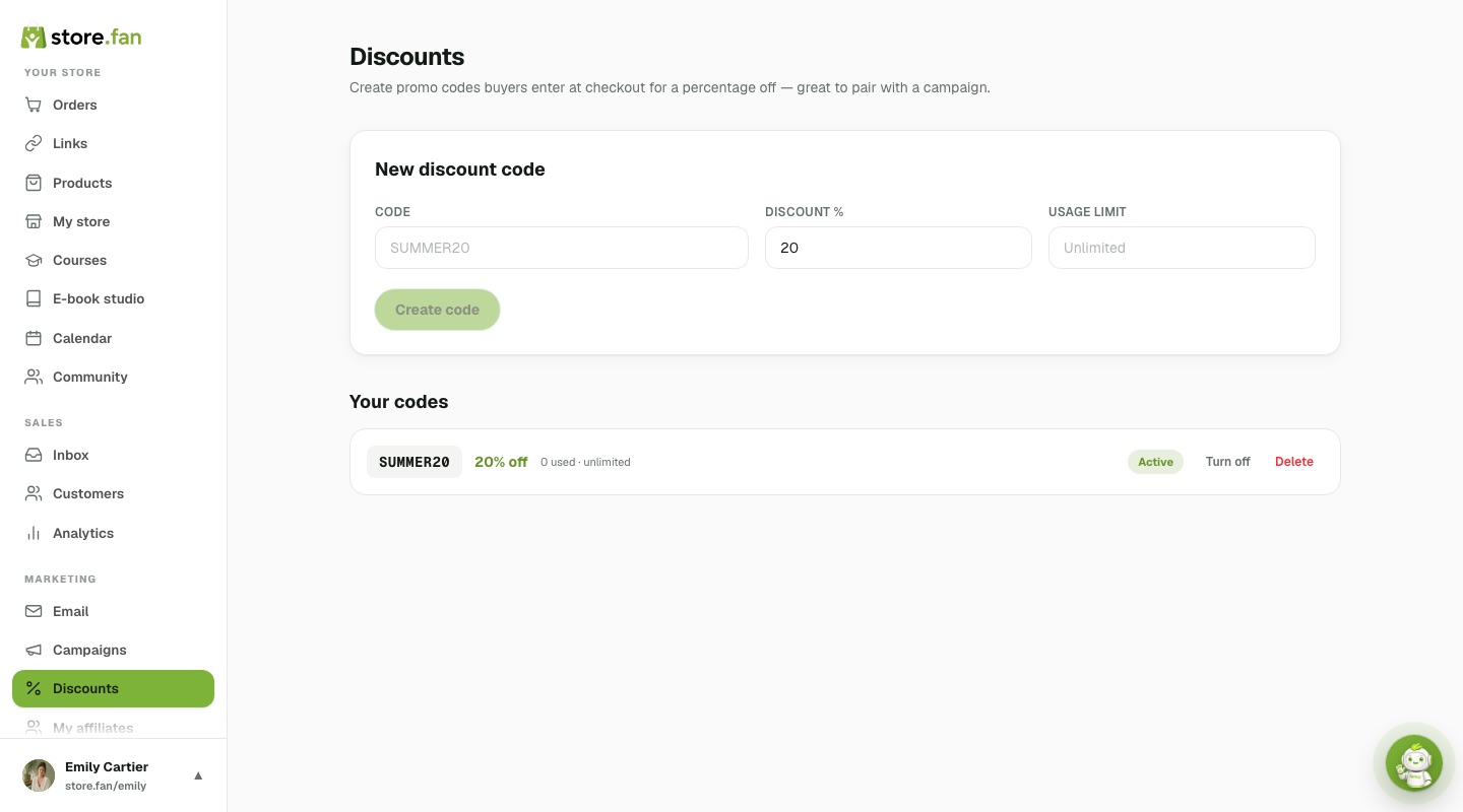 Discount codes