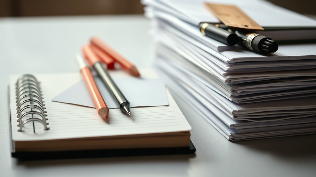 Notebook and school supplies arranged neatly