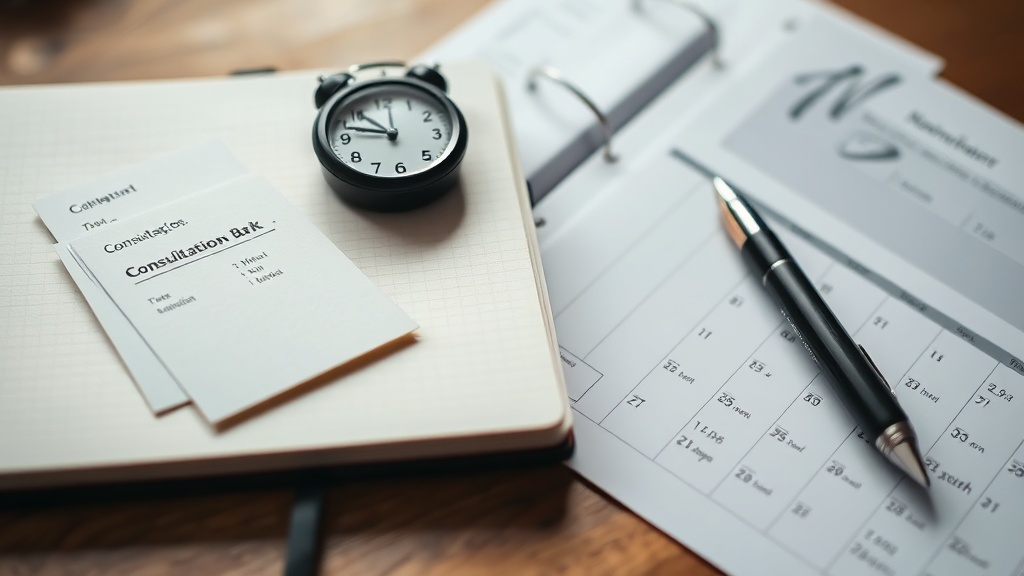 Notebook, timer and calendar arranged on a desk