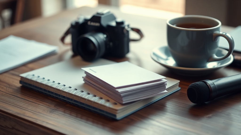 Course planning objects arranged on a wooden desk