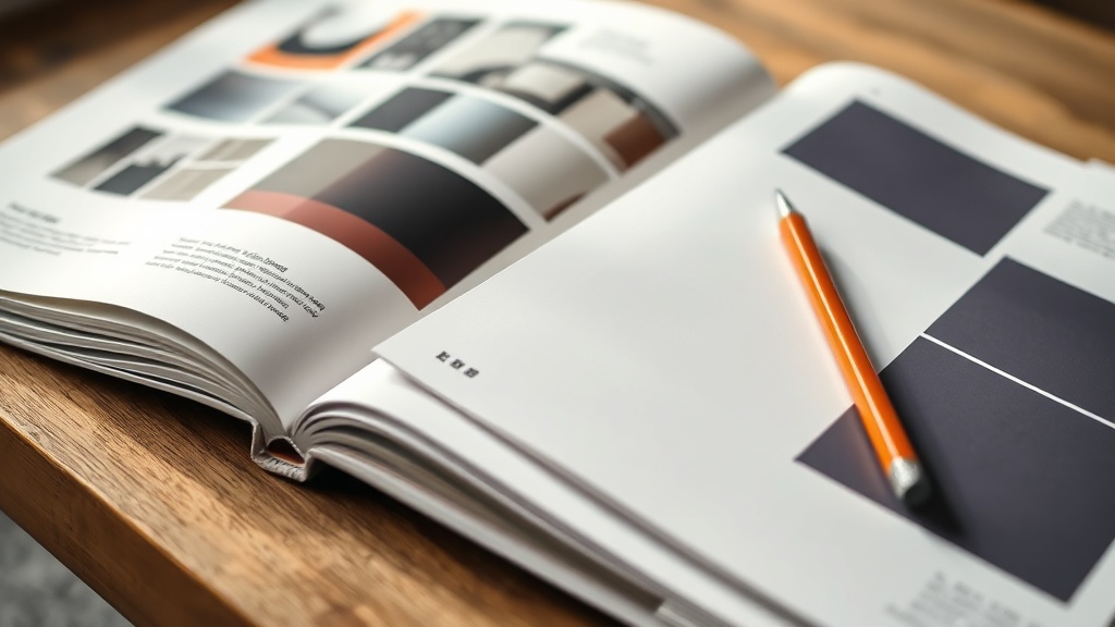 Design materials arranged beside printed offer sheets