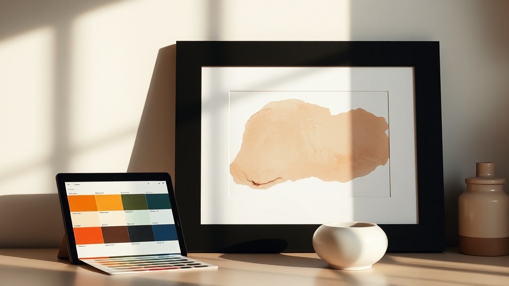 Abstract print with art materials on a table