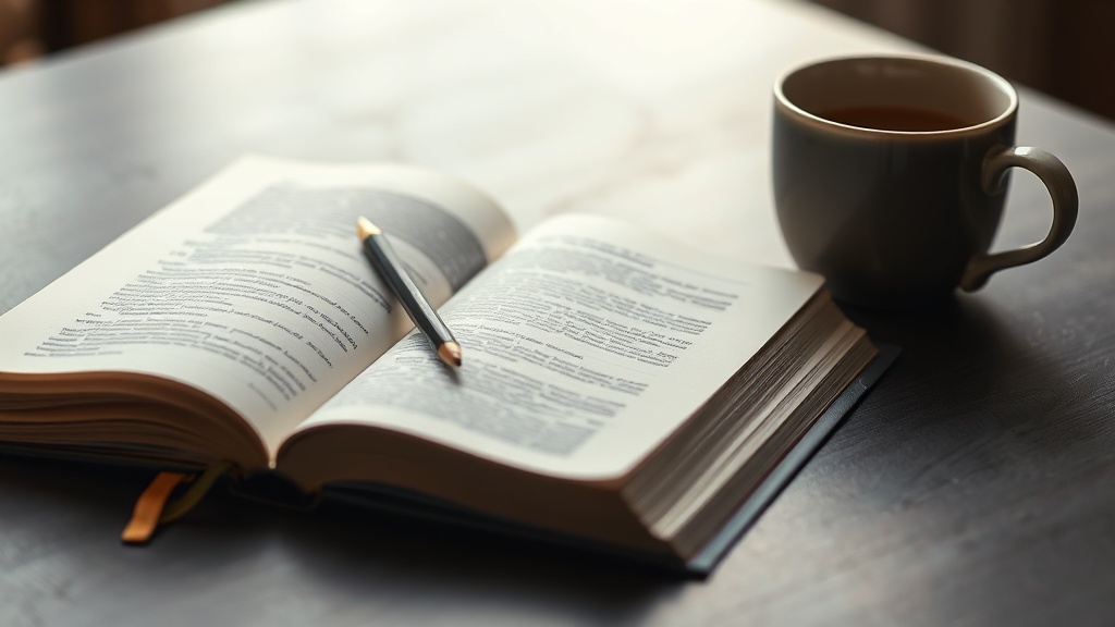 Open notebook beside printed pages and pencil