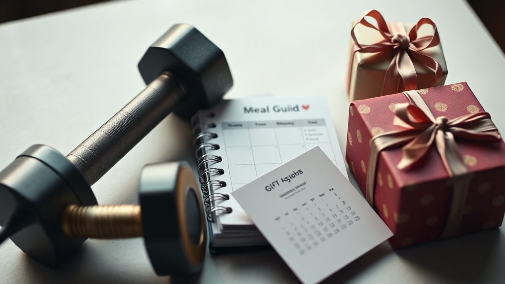 Fitness coaching materials arranged on a wooden table