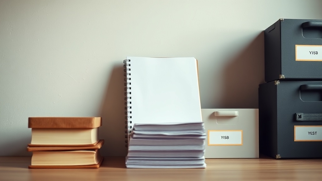 Notebook and folders beside a payment card