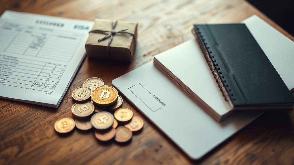 Ledger, coins, parcel and payment card