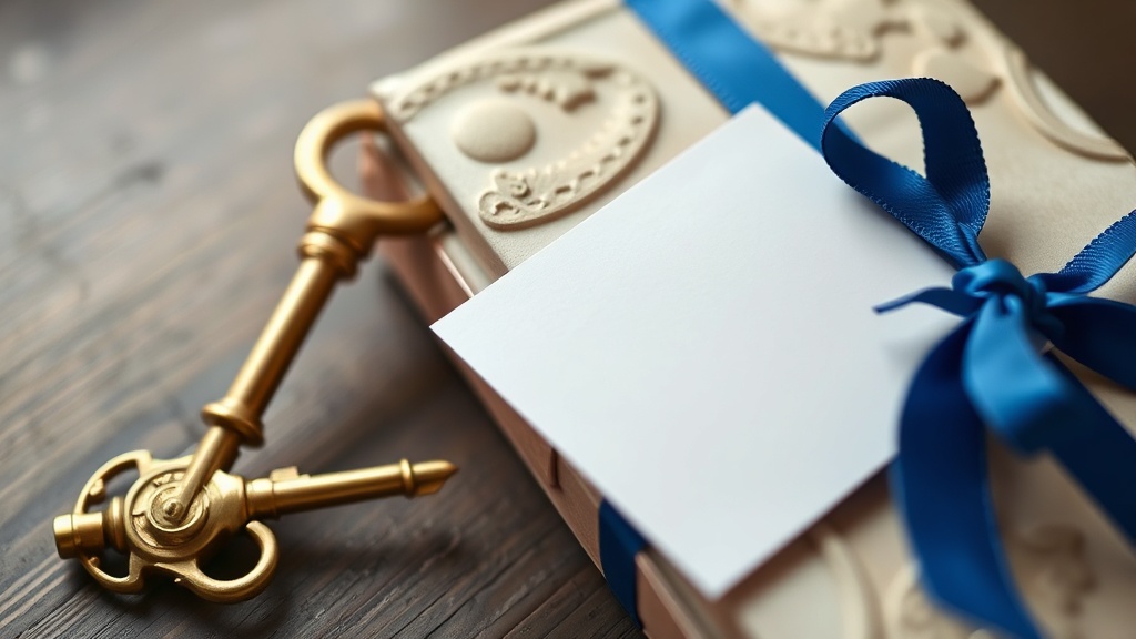 Key, parcel and launch materials on a table