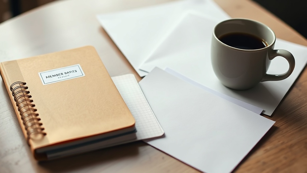 Membership materials arranged on a wooden desk