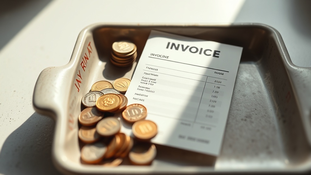 Coins, blank paper and card on ceramic tray