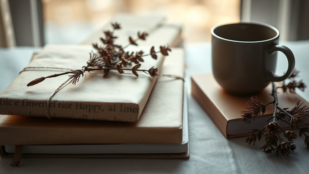 Winter still life with parcels and notebooks