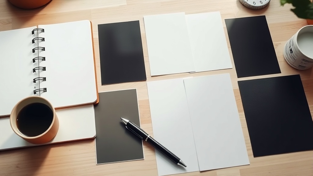 Blank rebranding materials arranged on a desk
