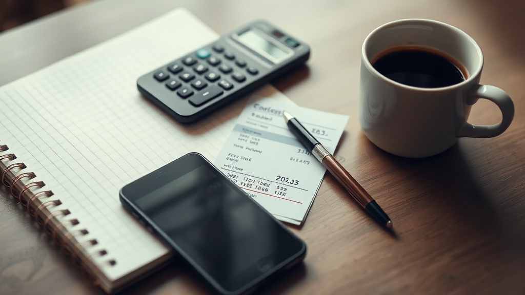 Notebook and calculator beside sales receipts