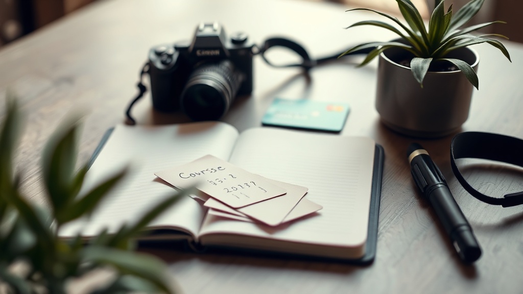 Notebook and creator tools arranged on a desk