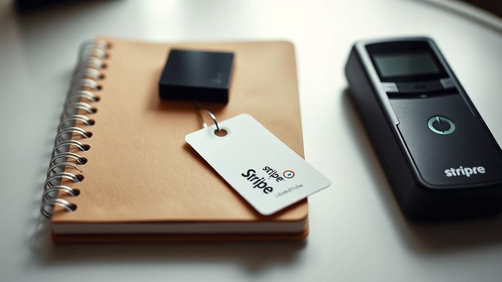 Notebook and product cards beside a card reader