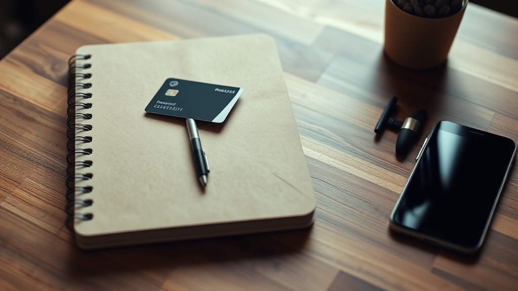 Product parcel and payment card beside notebook
