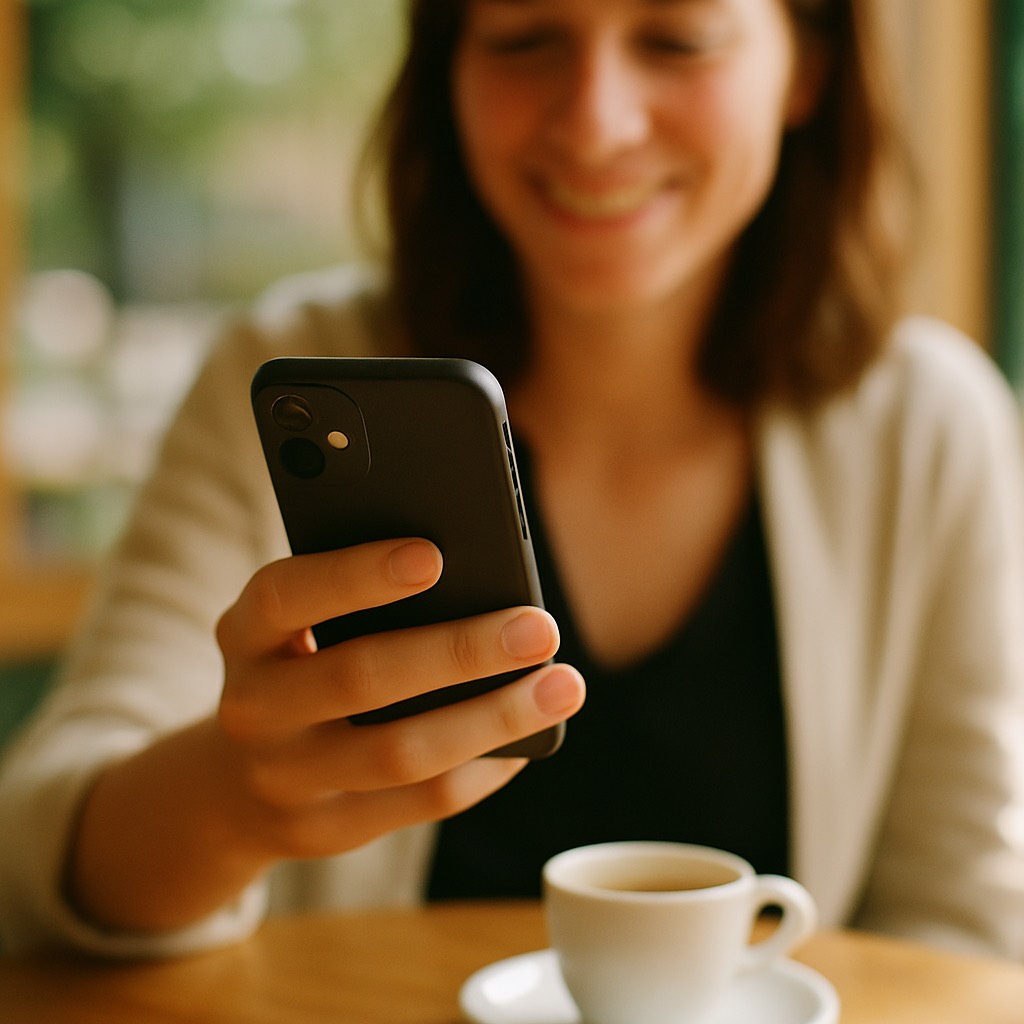 A hand holding a phone showing a payment notification