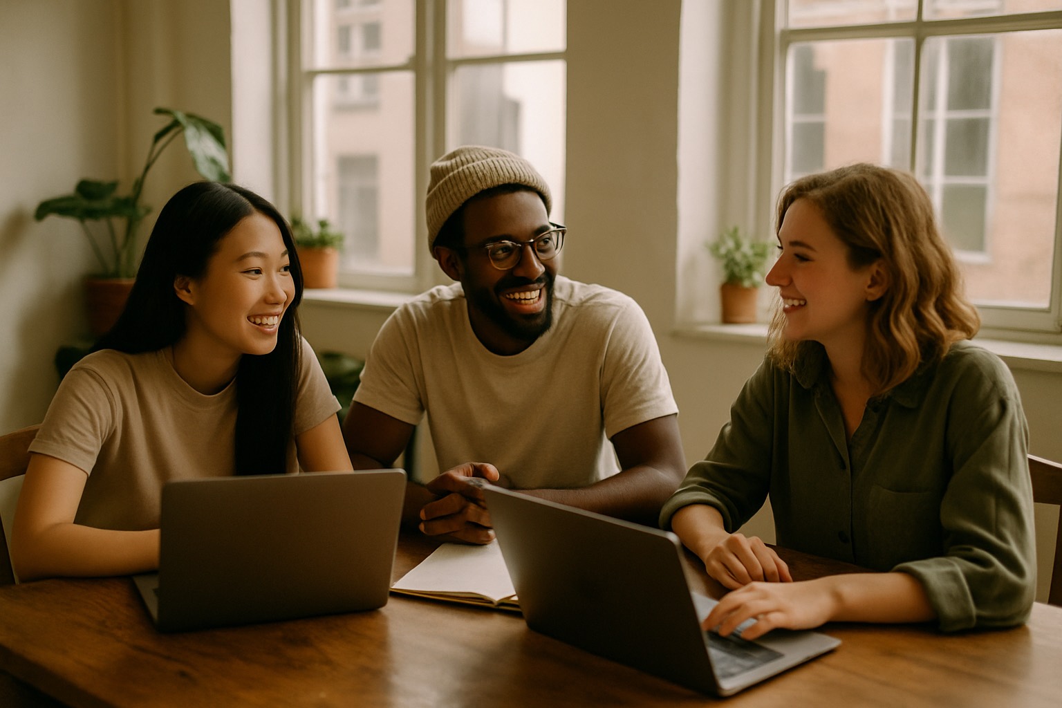 Three creators working together around a table