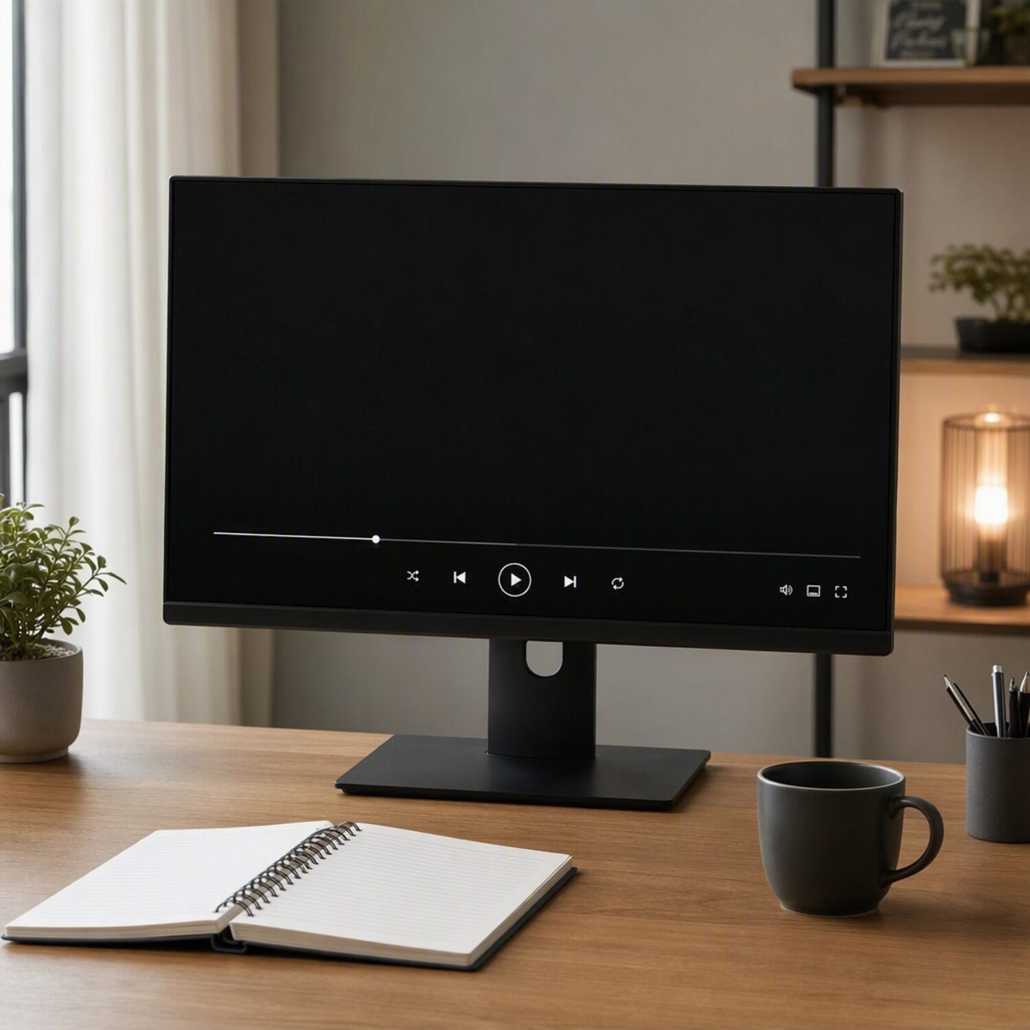 A monitor showing a blank player interface
