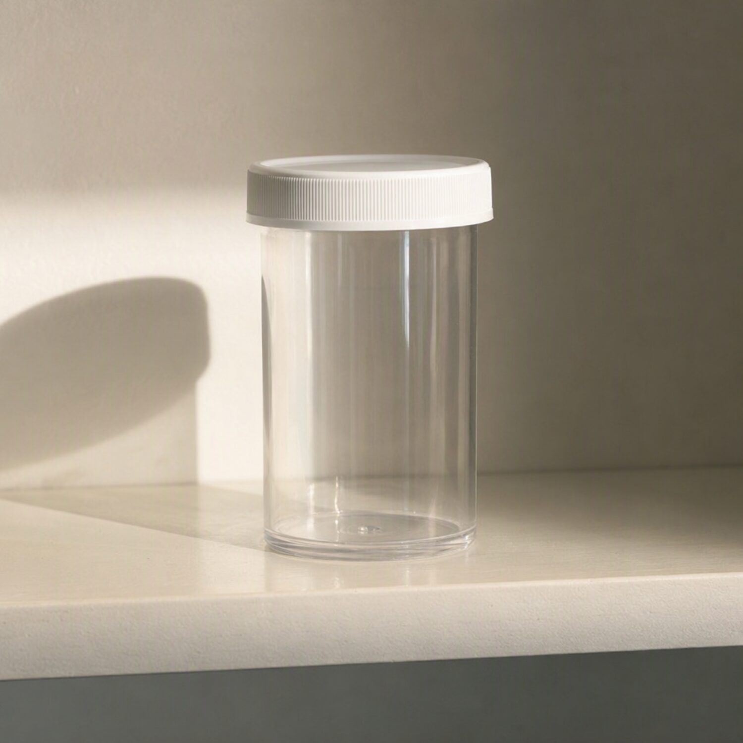 A specimen jar on a pale shelf