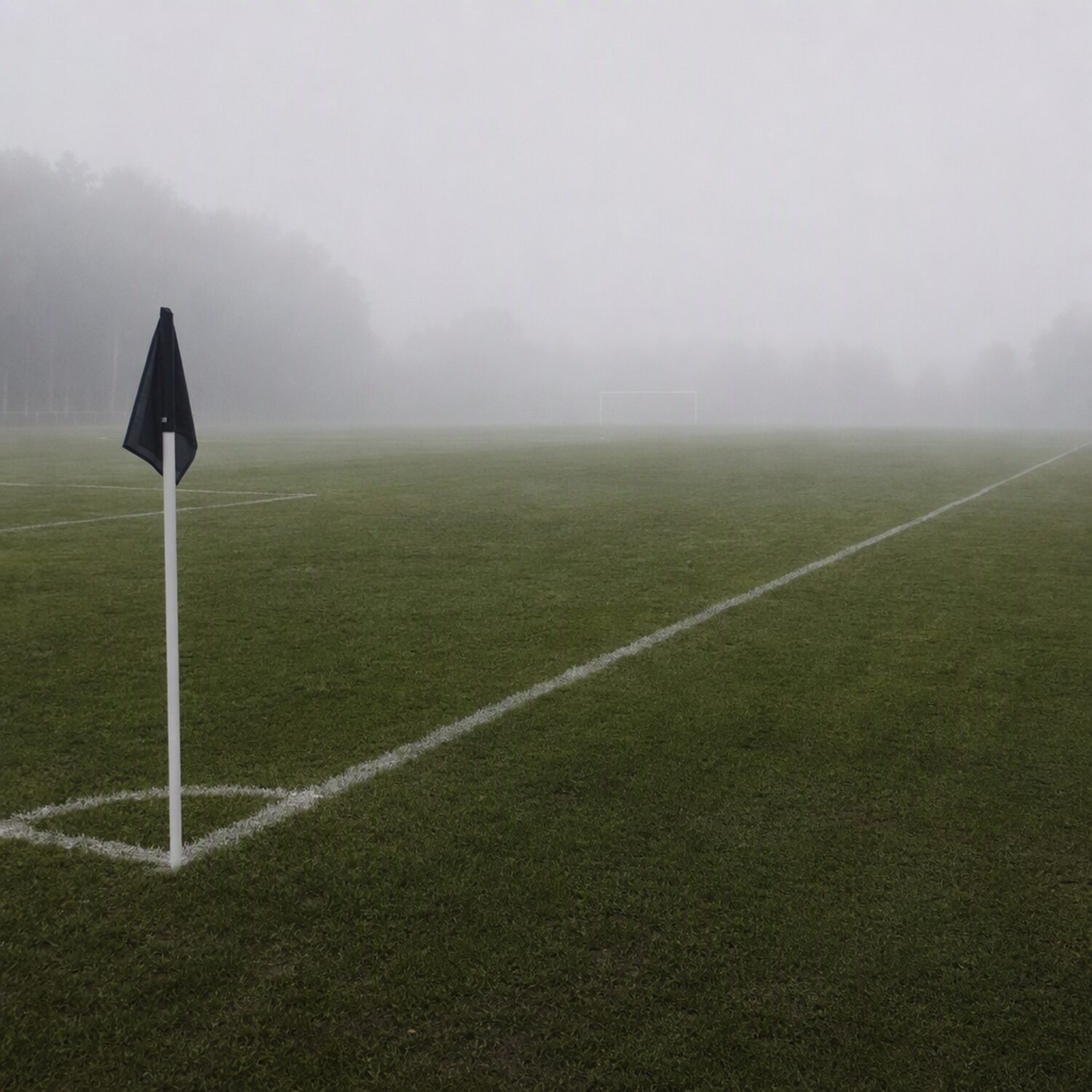 An empty grass pitch with a corner flag