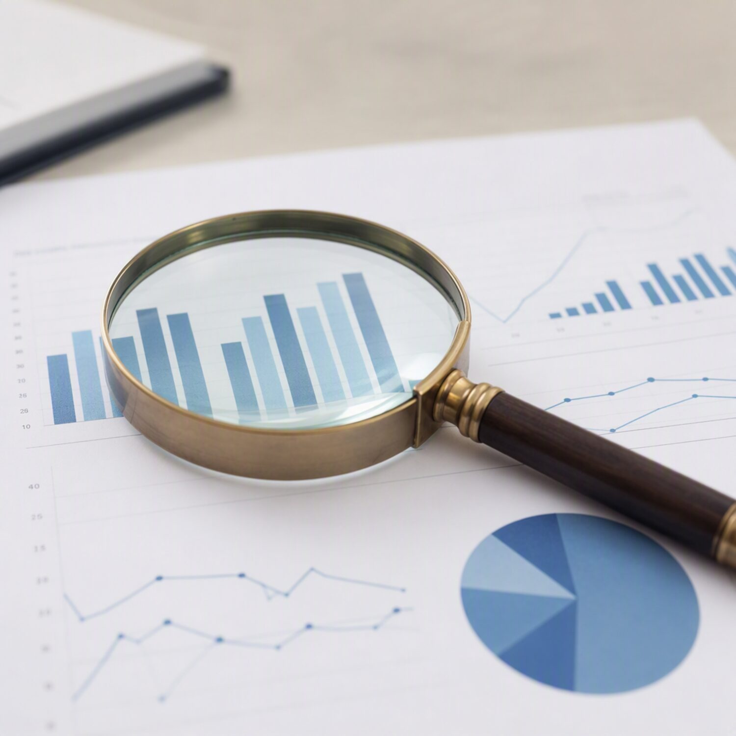 A magnifying glass on a printed chart
