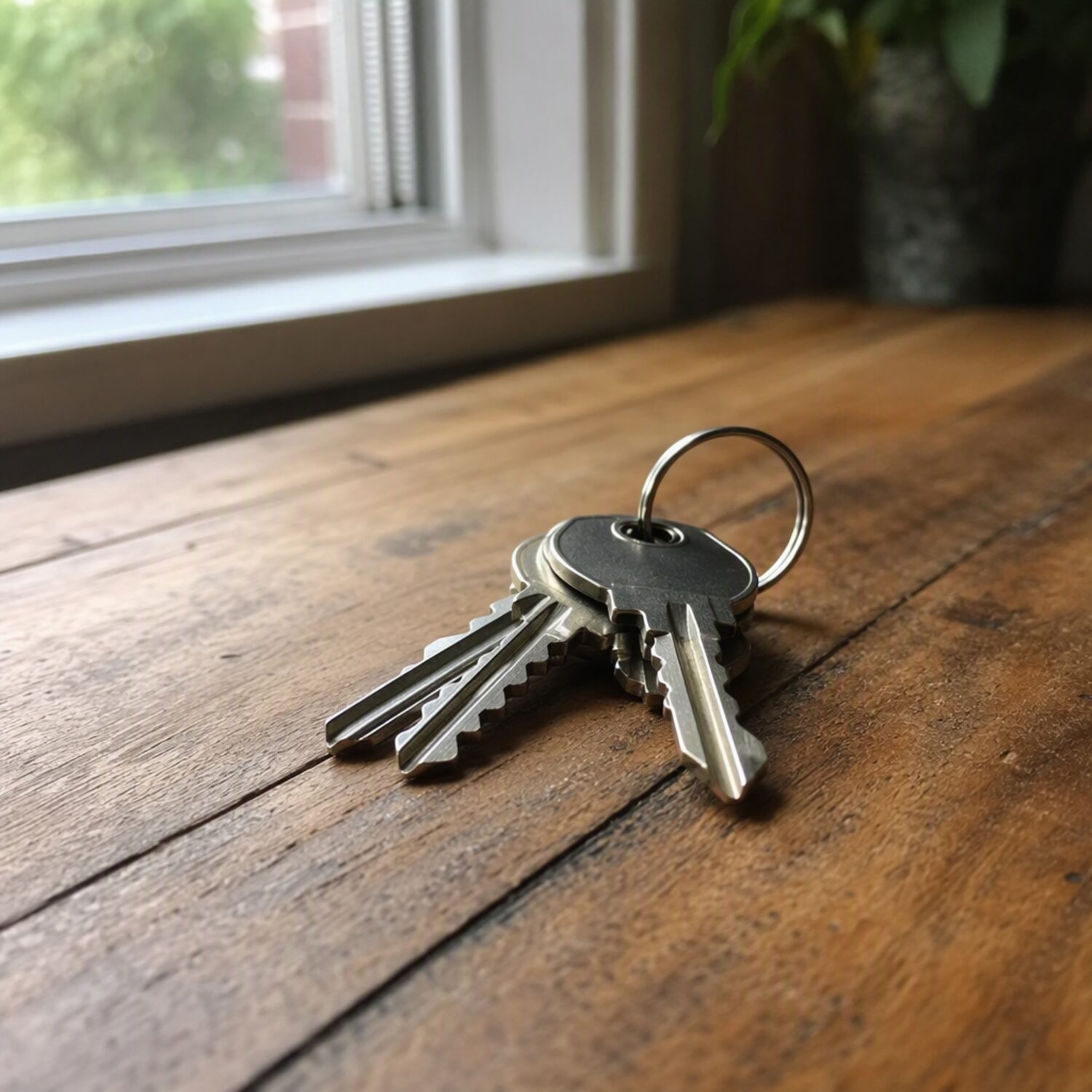 House keys on a wooden table