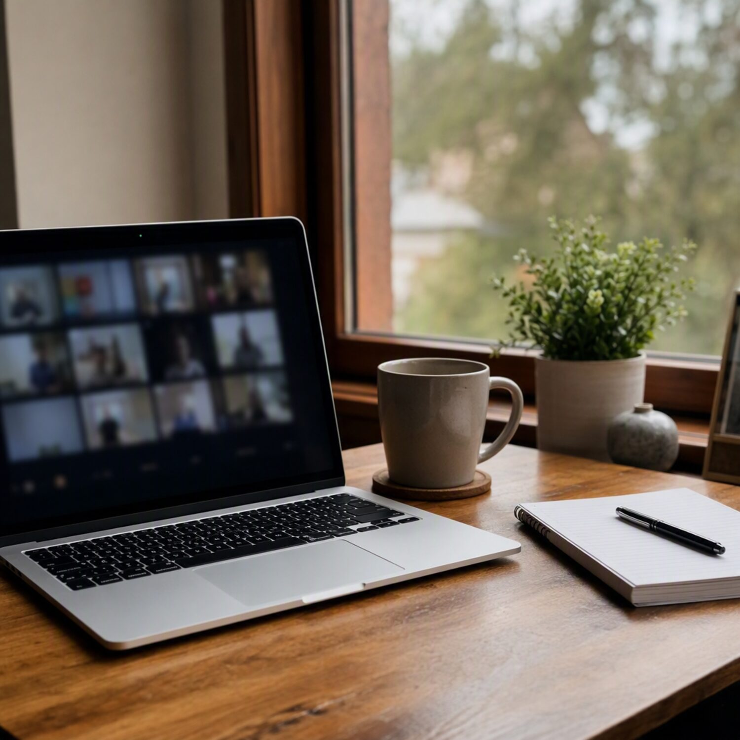 A desk set up for an online lesson