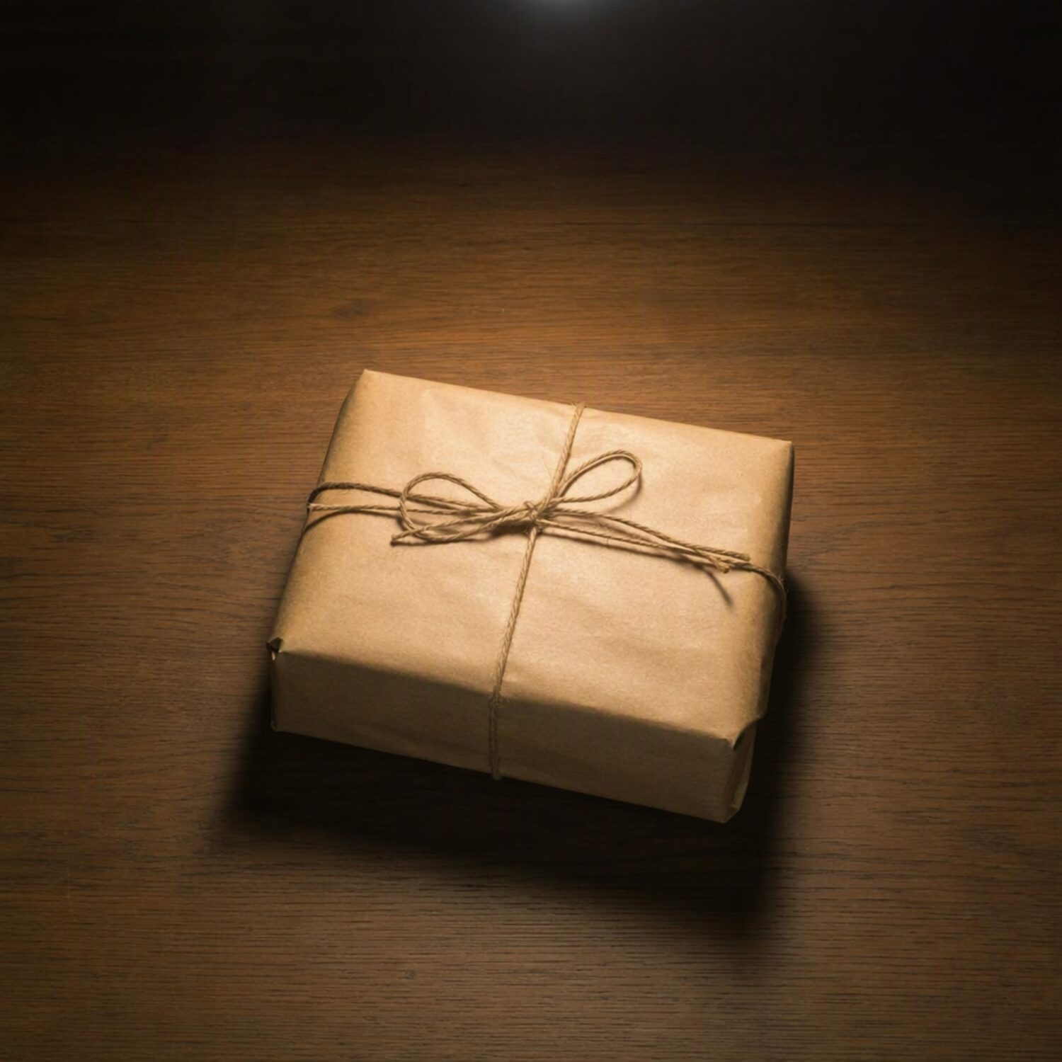 A single wrapped parcel under one light