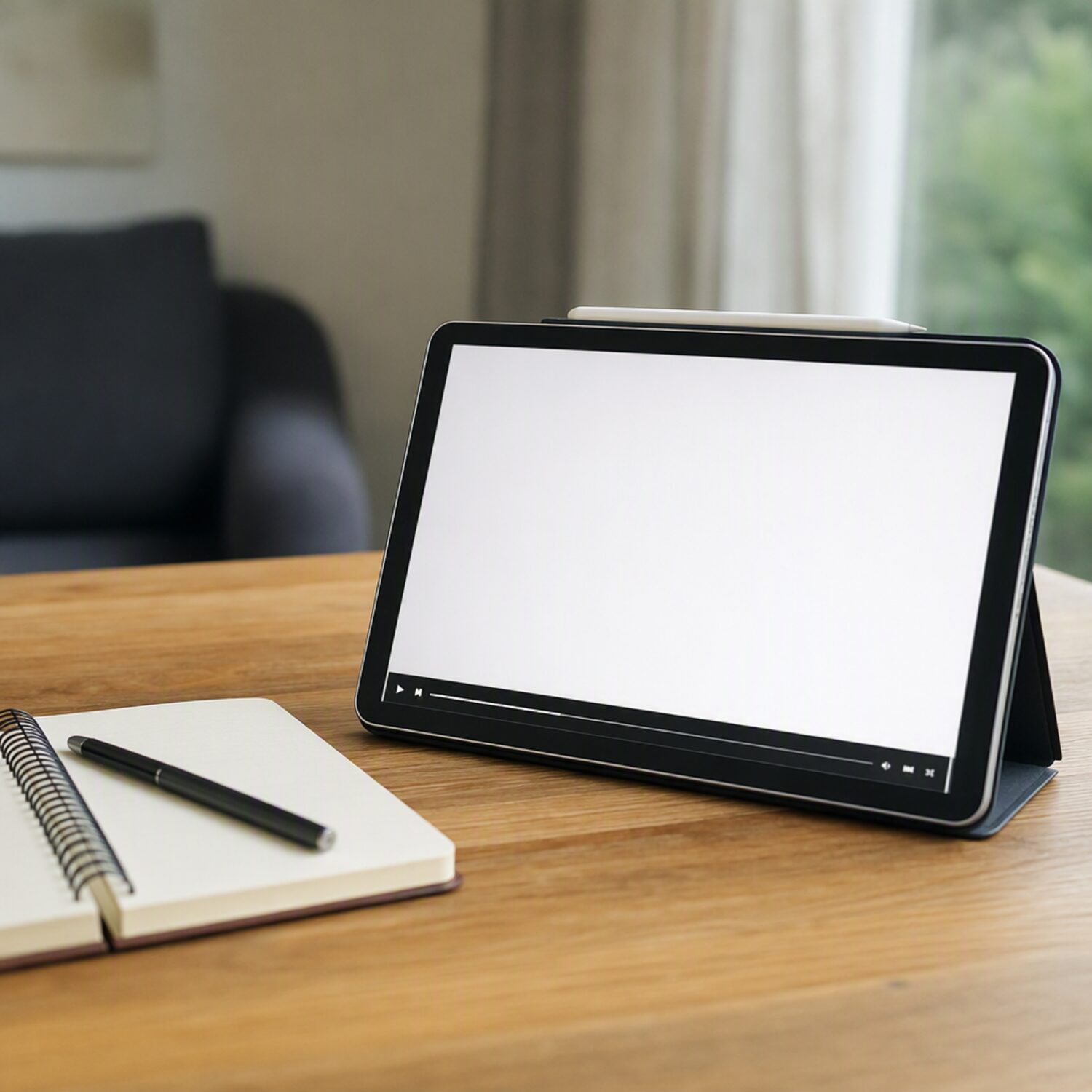 A tablet showing a blank player interface
