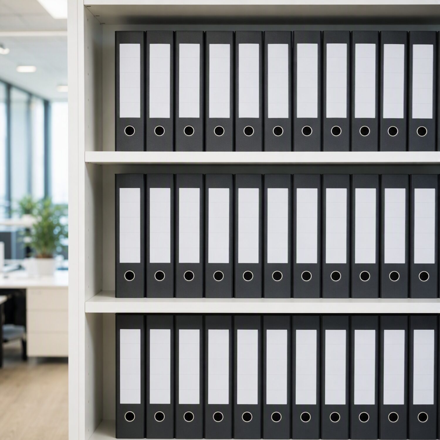 A shelf of labelled binders
