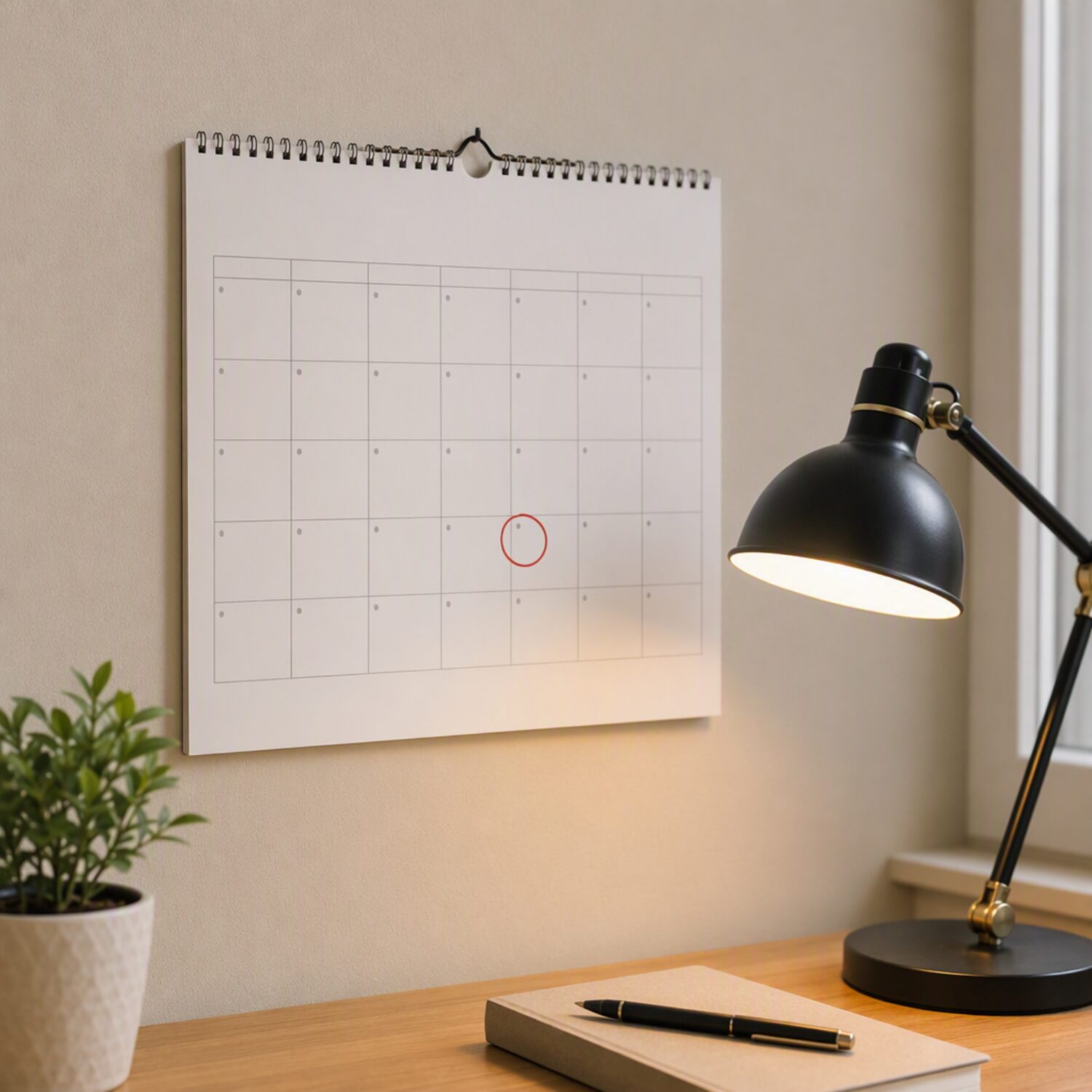A wall calendar with one date circled