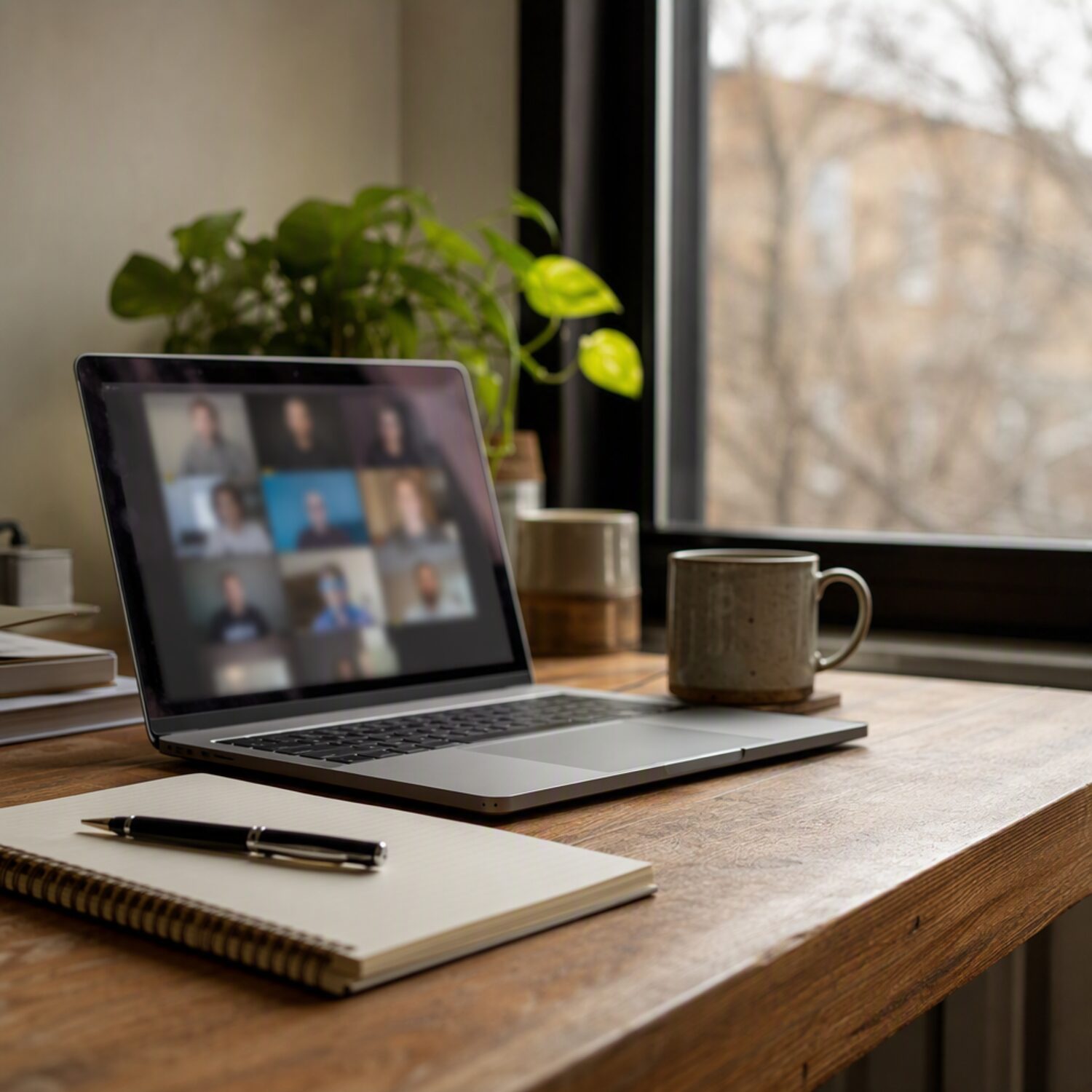A desk set up for an online lesson