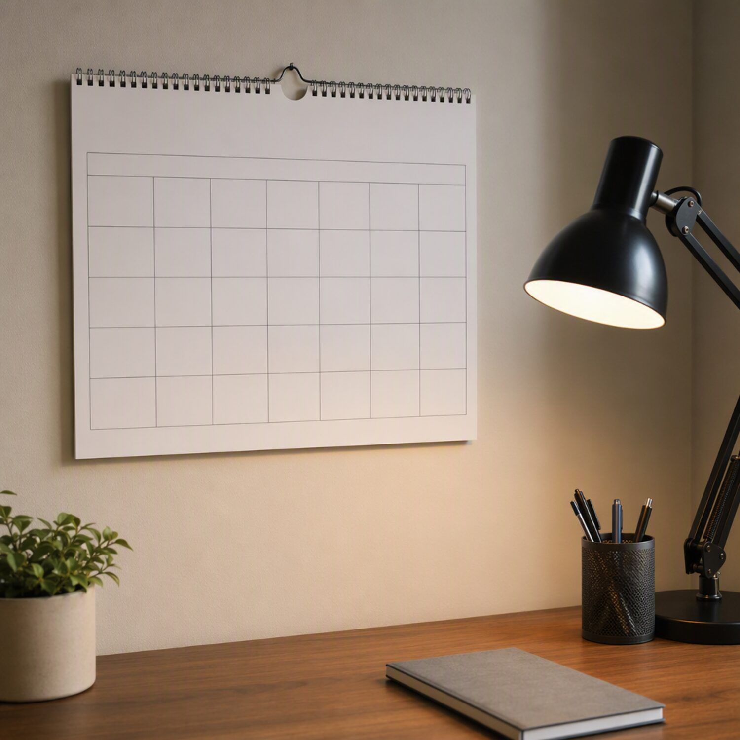 A wall calendar with blank weeks